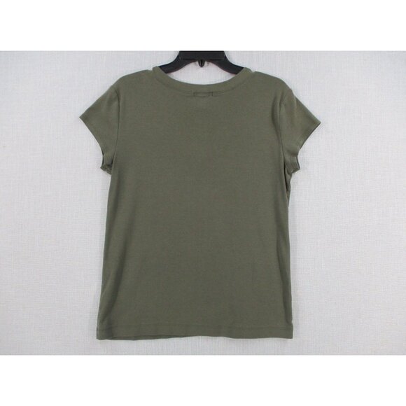 Chicos Olive Green V-Neck Cotton Blend Short Sleeve Top Size 1 - Picture 7 of 8